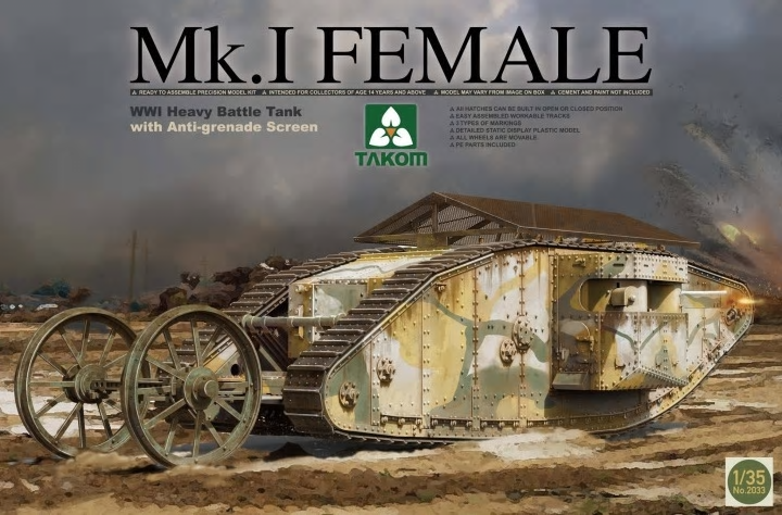 Takom 2033 WWI Heavy Battle Tank Mk.I Female with Anti-grenade screen 